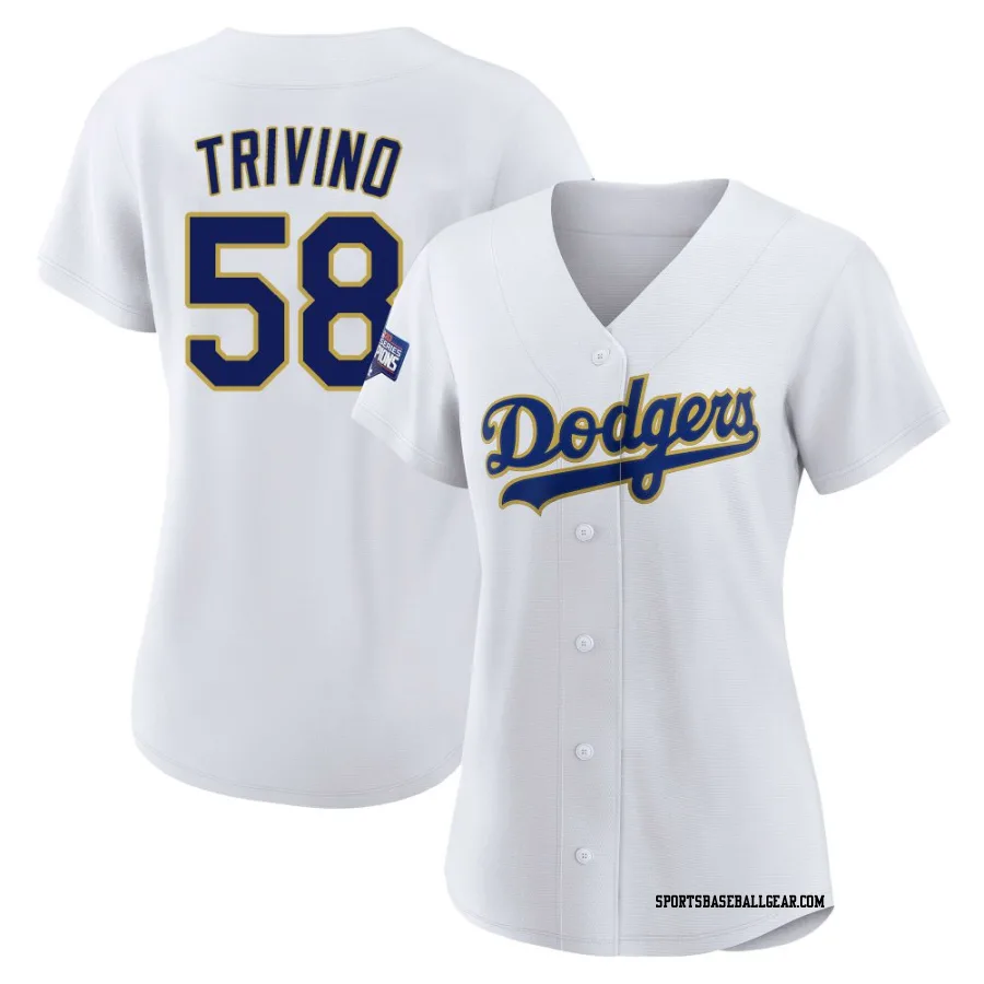Lou Trivino Women's Los Angeles Dodgers White/Gold Replica 2021 Gold Program Player Jersey
