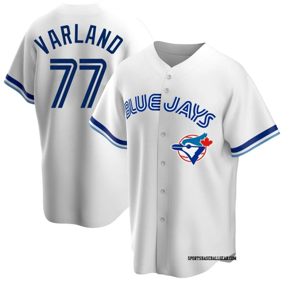 Louis Varland Men's Toronto Blue Jays White Replica Home Cooperstown Collection Jersey