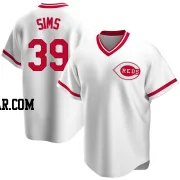 Lucas Sims Men's Cincinnati Reds White Replica Home Cooperstown Collection Jersey