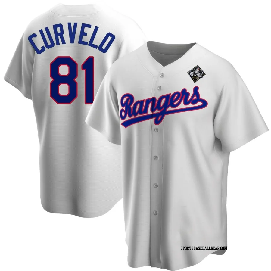 Luis Curvelo Men's Texas Rangers White Replica Home Cooperstown Collection 2023 World Series Jersey
