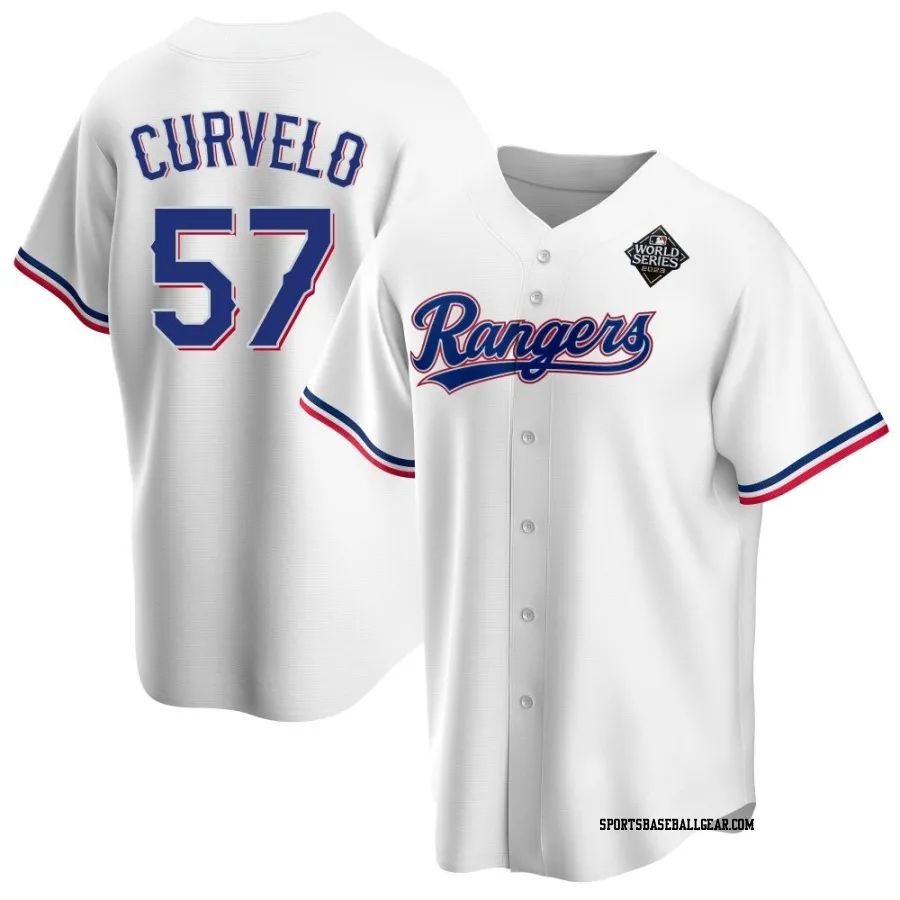 Luis Curvelo Youth Texas Rangers White Replica Home 2023 World Series Jersey