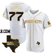 Luis Garcia Men's Houston Astros White/Gold Authentic 2023 Space City Ready 2 Reign Flex Base Jersey