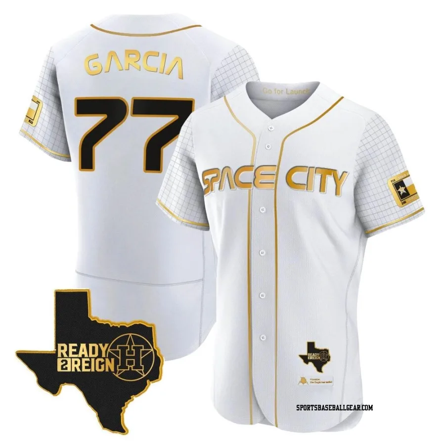 Luis Garcia Men's Houston Astros White/Gold Authentic 2023 Space City Ready 2 Reign Flex Base Jersey