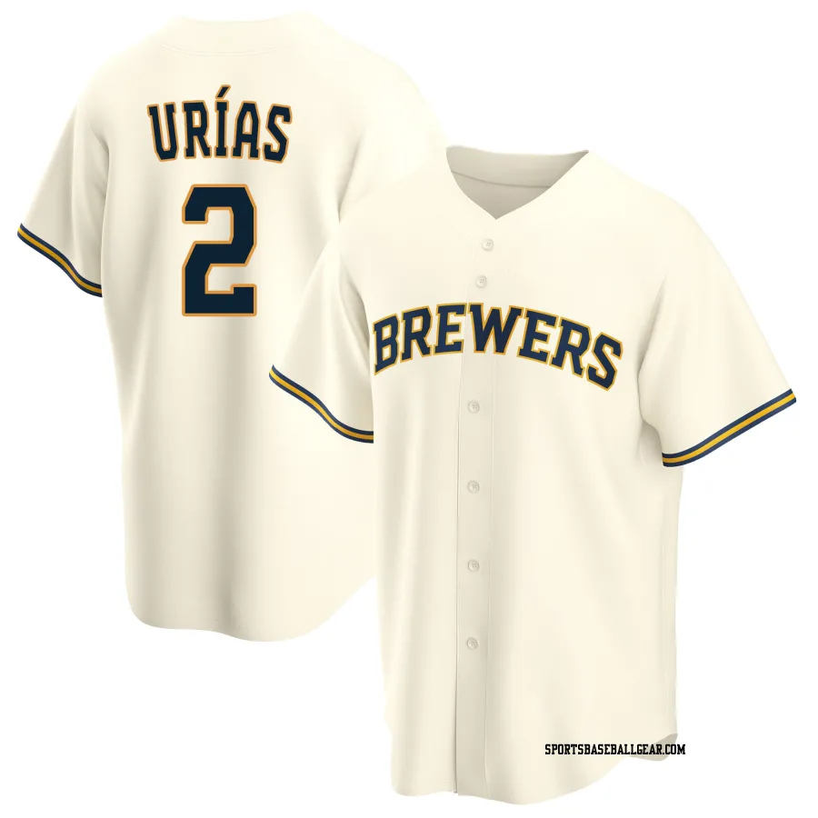 Luis Urias Men's Milwaukee Brewers Cream Replica Home Jersey