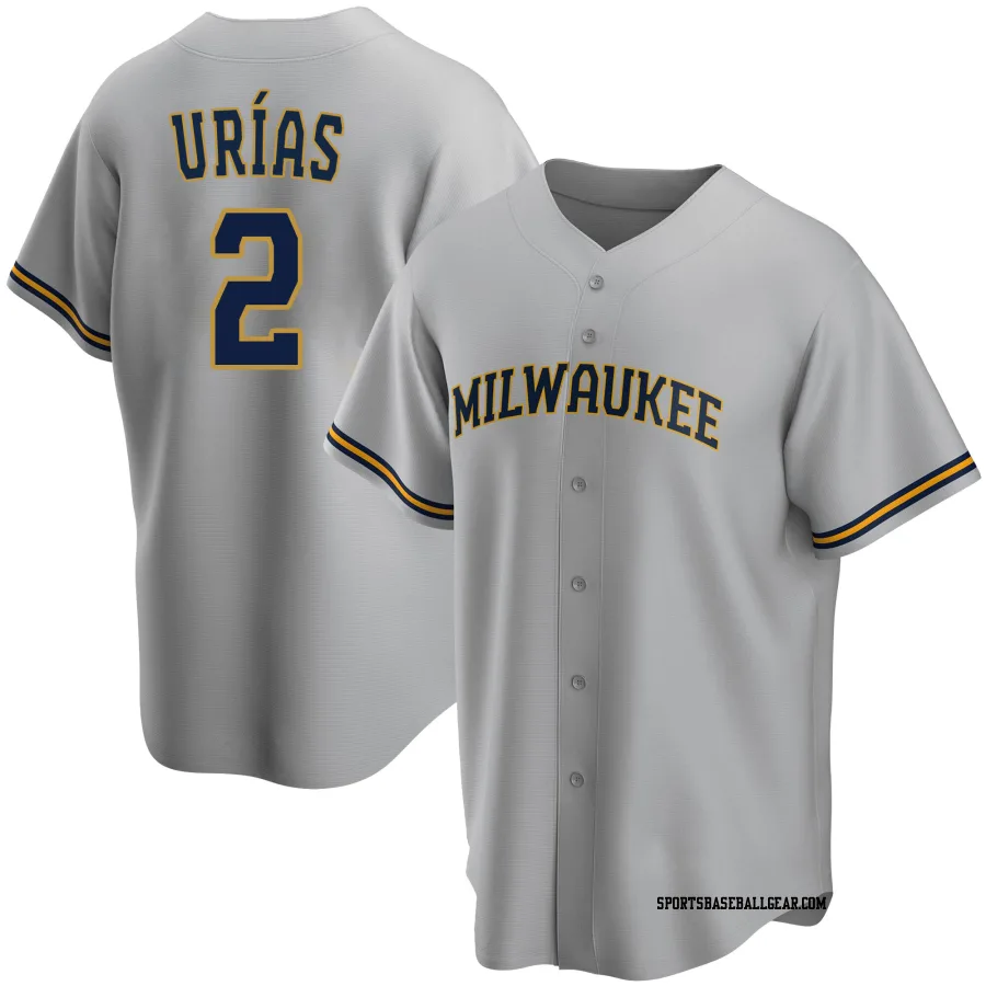 Luis Urias Men's Milwaukee Brewers Gray Replica Road Jersey