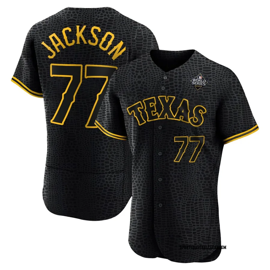 Luke Jackson Men's Texas Rangers Black Authentic Snake Skin City 2023 World Series Jersey