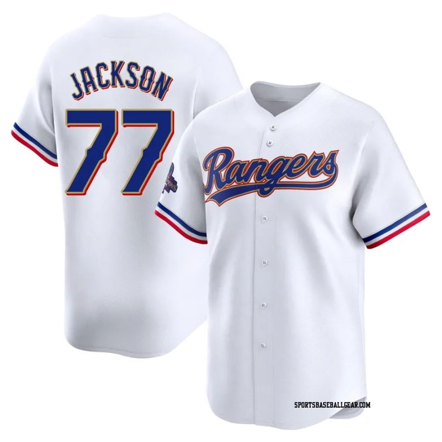 Luke Jackson Youth Texas Rangers Gold Limited White 2024 Collection Jersey