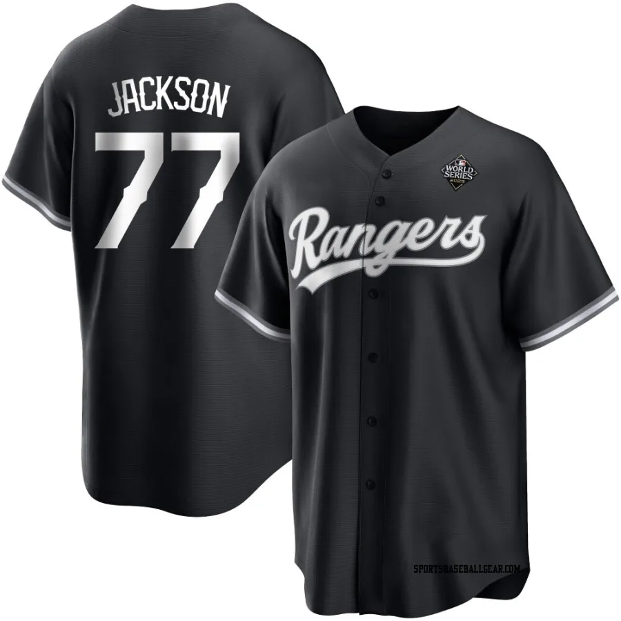 Luke Jackson Youth Texas Rangers White Replica Black 2023 World Series Jersey