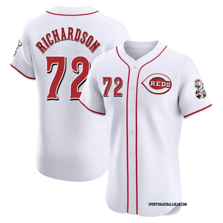Lyon Richardson Men's Cincinnati Reds White Elite Home Patch Jersey