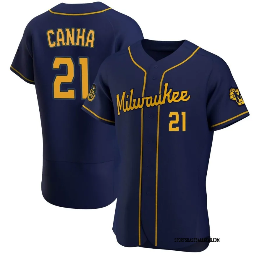 Mark Canha Men's Milwaukee Brewers Navy Authentic Alternate Jersey