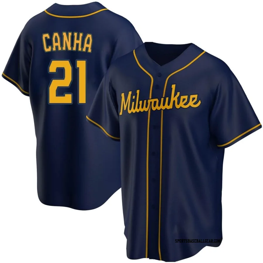 Mark Canha Men's Milwaukee Brewers Navy Replica Alternate Jersey