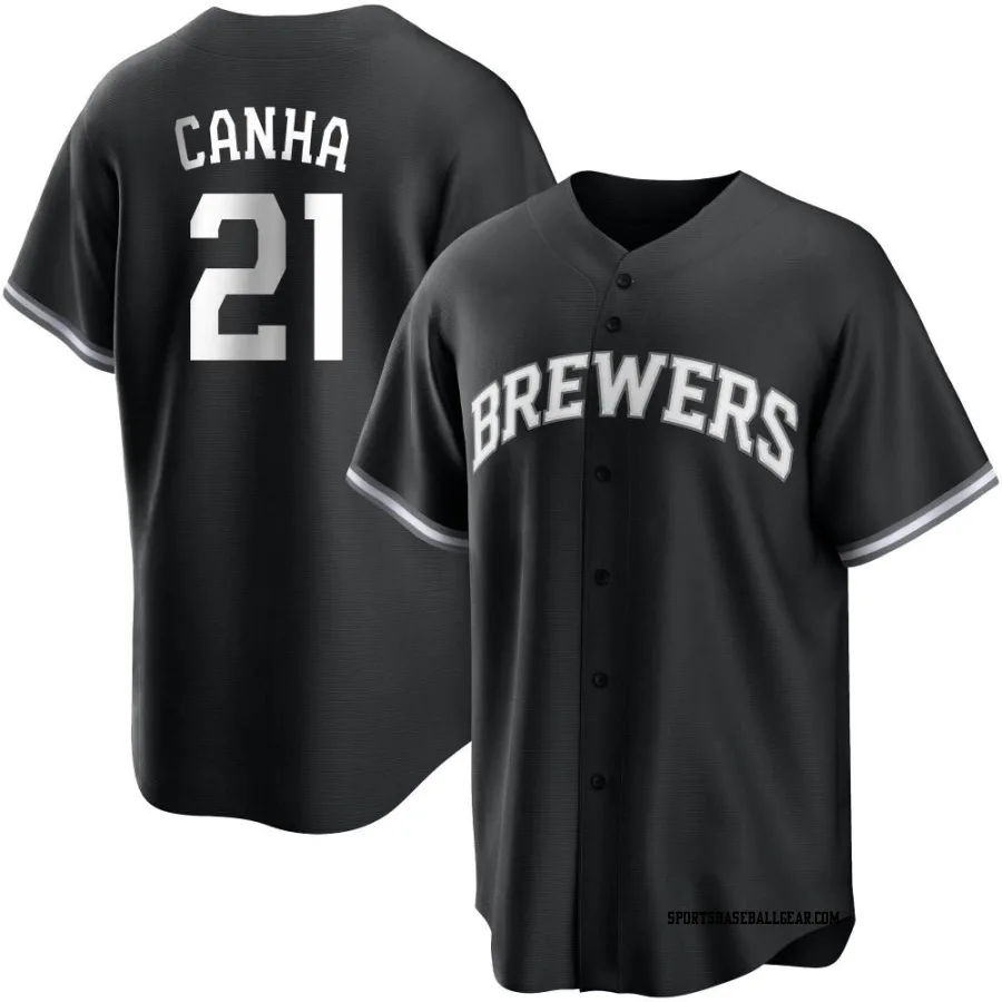 Mark Canha Youth Milwaukee Brewers Black/White Replica Jersey
