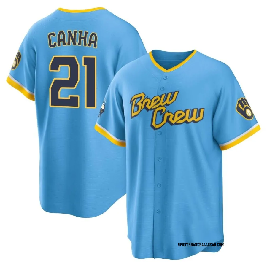 Mark Canha Youth Milwaukee Brewers Blue Replica Powder 2022 City Connect Jersey