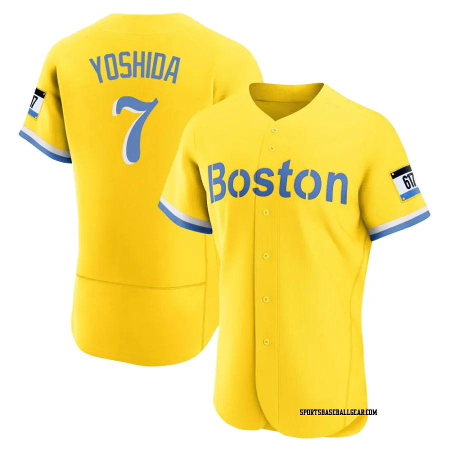 Masataka Yoshida Men's Boston Red Sox Gold/Light Authentic Blue 2021 City Connect Jersey