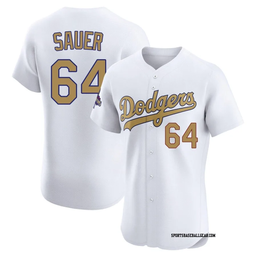 Matt Sauer Men's Los Angeles Dodgers Gold Elite White 2025 Collection Jersey