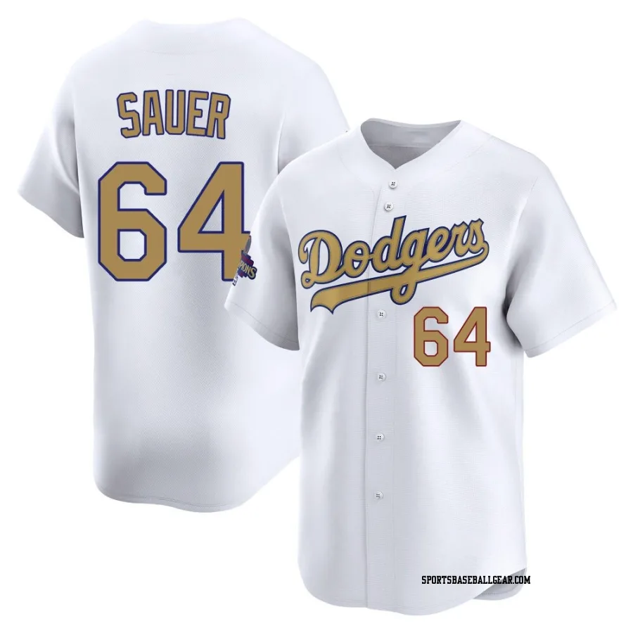 Matt Sauer Men's Los Angeles Dodgers Gold Limited White 2025 Collection Jersey