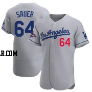 Matt Sauer Men's Los Angeles Dodgers Gray Authentic Away Official 2024 World Series Champions Jersey