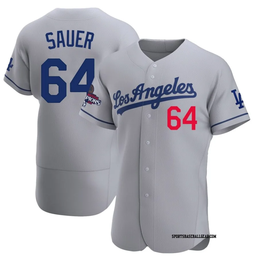Matt Sauer Men's Los Angeles Dodgers Gray Authentic Away Official 2024 World Series Champions Jersey