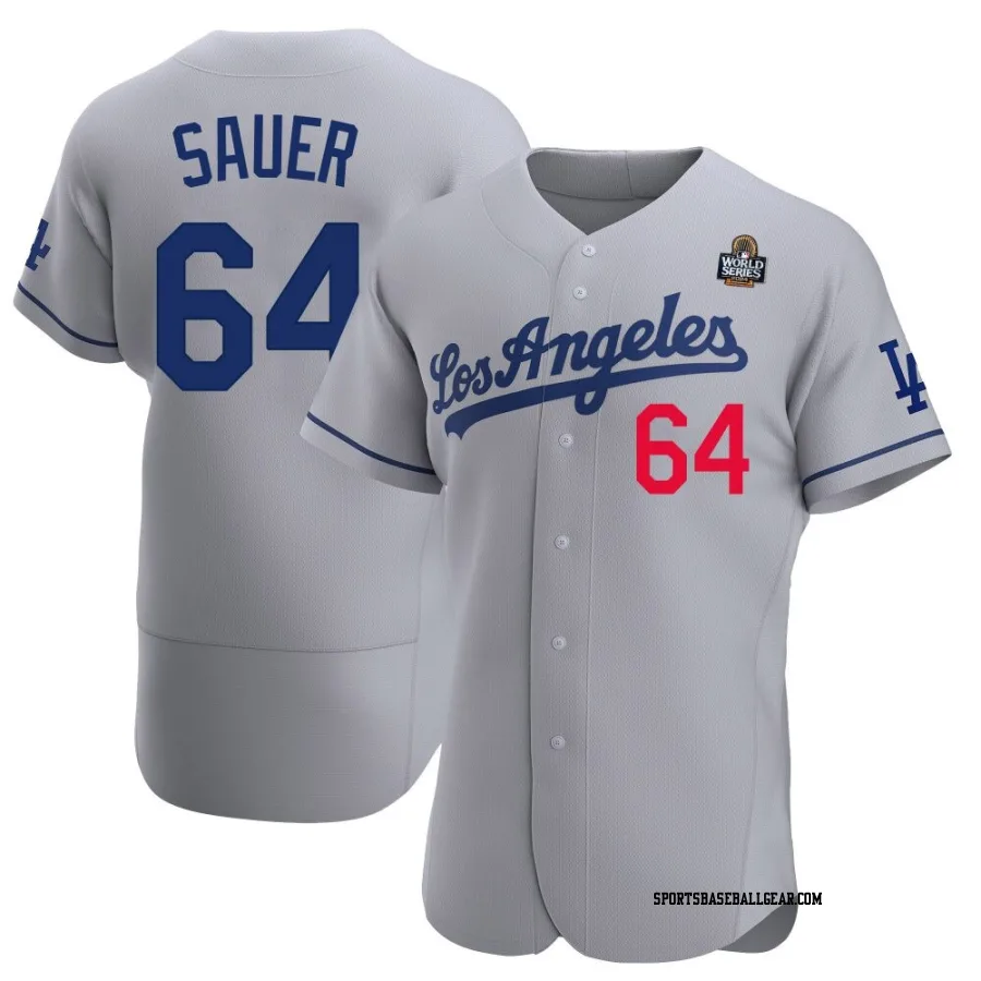 Matt Sauer Men's Los Angeles Dodgers Gray Authentic Away Official 2024 World Series Jersey