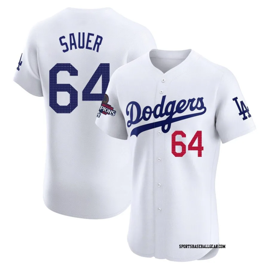 Matt Sauer Men's Los Angeles Dodgers White Elite Home World Series Champions Jersey