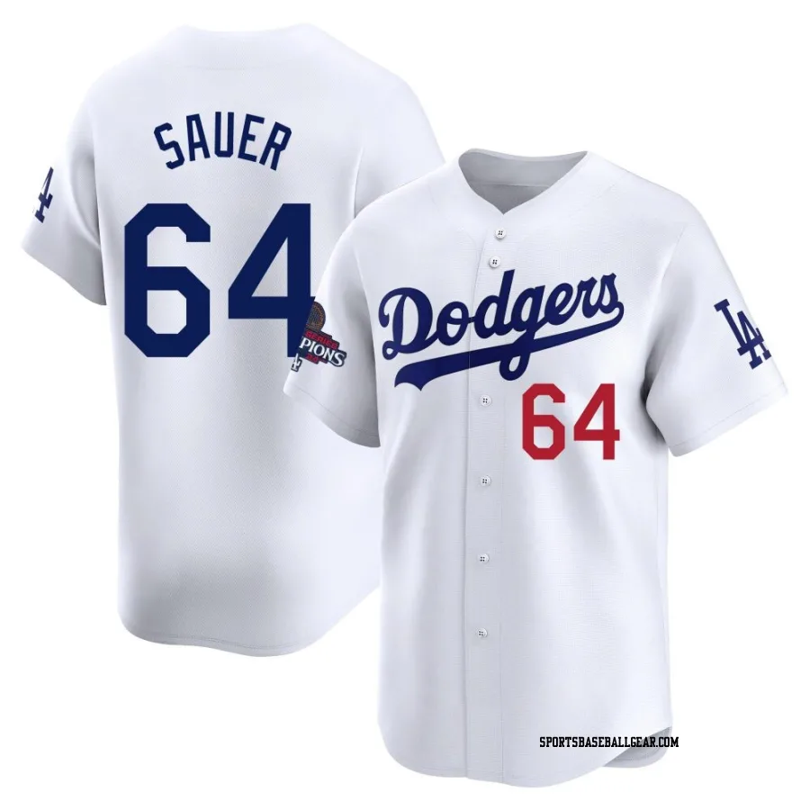 Matt Sauer Men's Los Angeles Dodgers White Limited Home 2024 World Series Champions Jersey