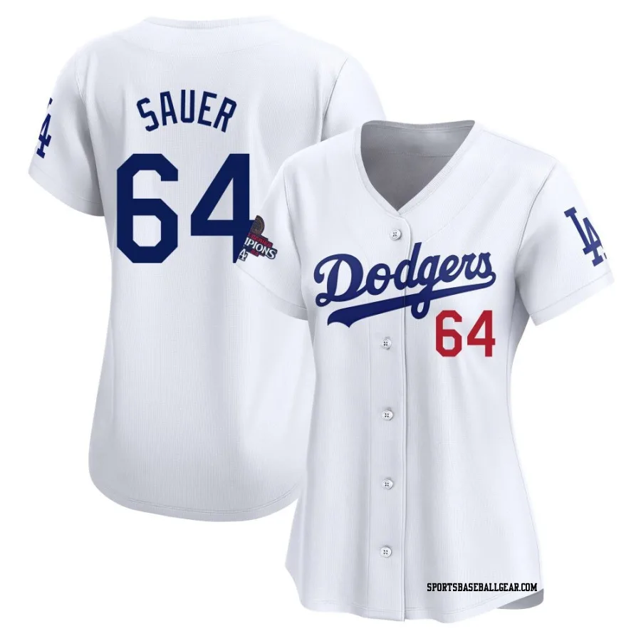Matt Sauer Women's Los Angeles Dodgers White Limited Home 2024 World Series Champions Jersey