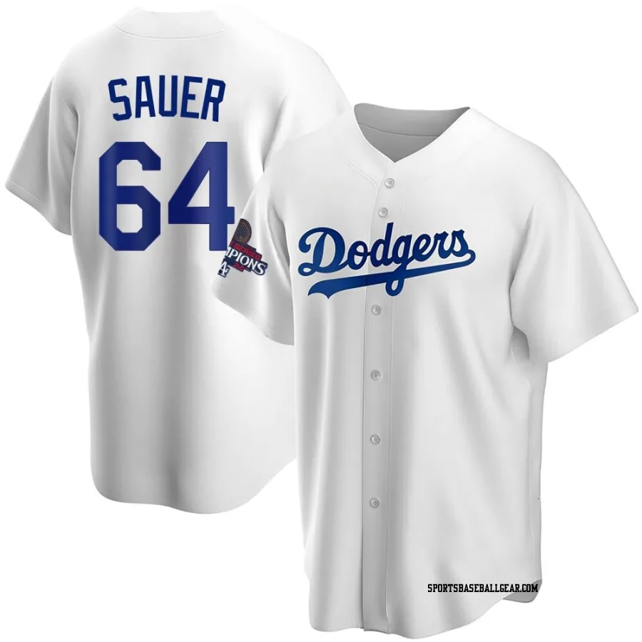 Matt Sauer Youth Los Angeles Dodgers White Replica Home 2024 World Series Champions Jersey