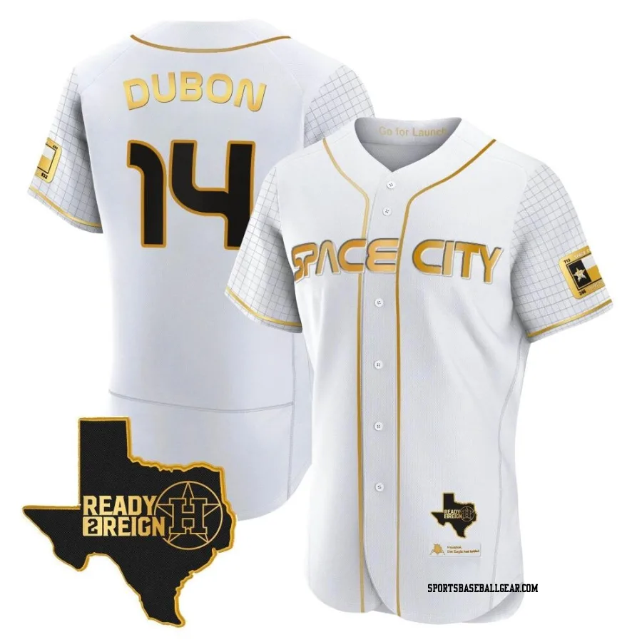 Mauricio Dubon Men's Houston Astros White/Gold Authentic 2023 Space City Ready 2 Reign Flex Base Jersey