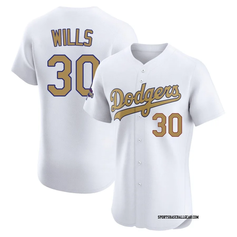 Maury Wills Men's Los Angeles Dodgers Gold Elite White 2025 Collection Jersey