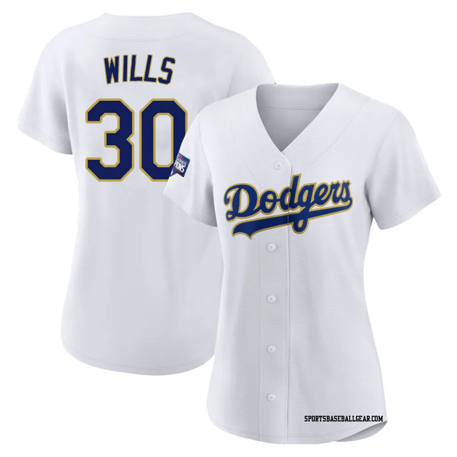 Maury Wills Women's Los Angeles Dodgers White/Gold Authentic 2021 Gold Program Player Jersey