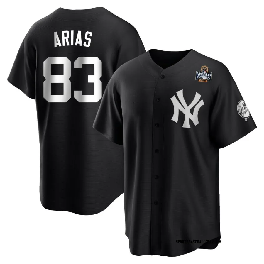 Michael Arias Men's New York Yankees Black/White Replica 2024 World Series Jersey