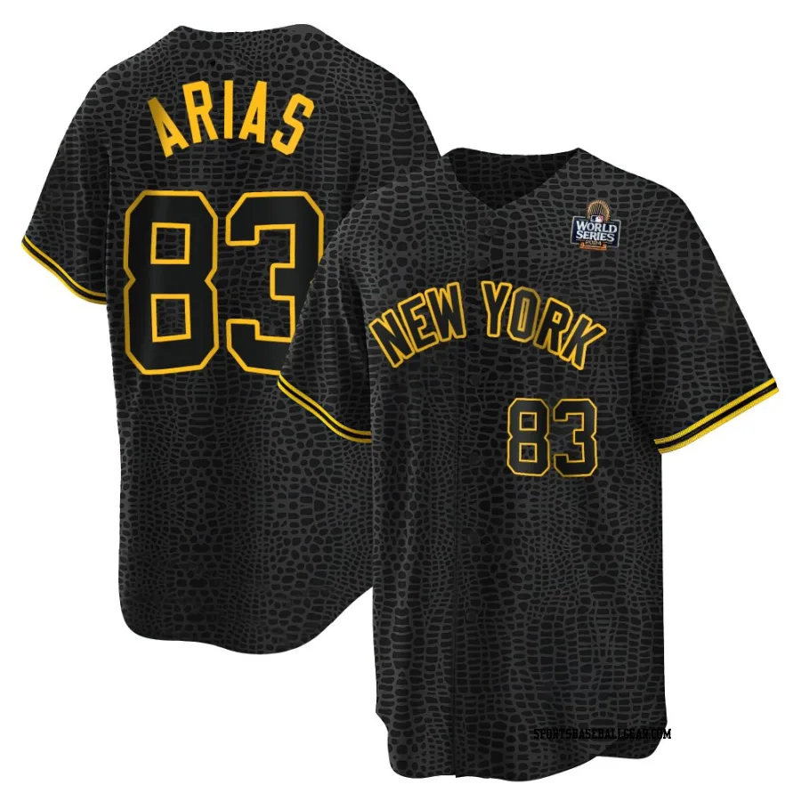 Michael Arias Youth New York Yankees Black Replica Snake Skin City 2024 World Series Jersey
