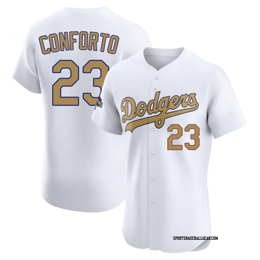 Michael Conforto Men's Los Angeles Dodgers Gold Elite White 2025 Collection Jersey