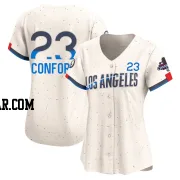 Michael Conforto Women's Los Angeles Dodgers Cream Limited 2024 City Connect World Series Champions Jersey