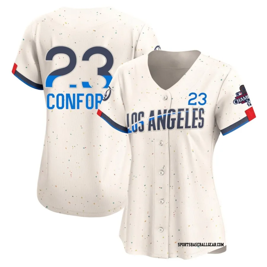 Michael Conforto Women's Los Angeles Dodgers Cream Limited 2024 City Connect World Series Champions Jersey