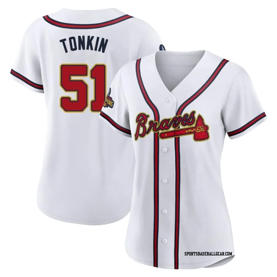 Michael Tonkin Women's Atlanta Braves Gold Replica White 2022 Program Jersey