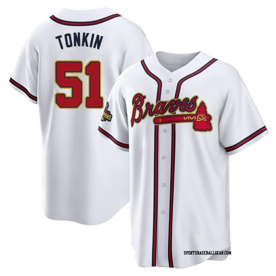 Michael Tonkin Youth Atlanta Braves Gold Replica White 2022 Program Jersey