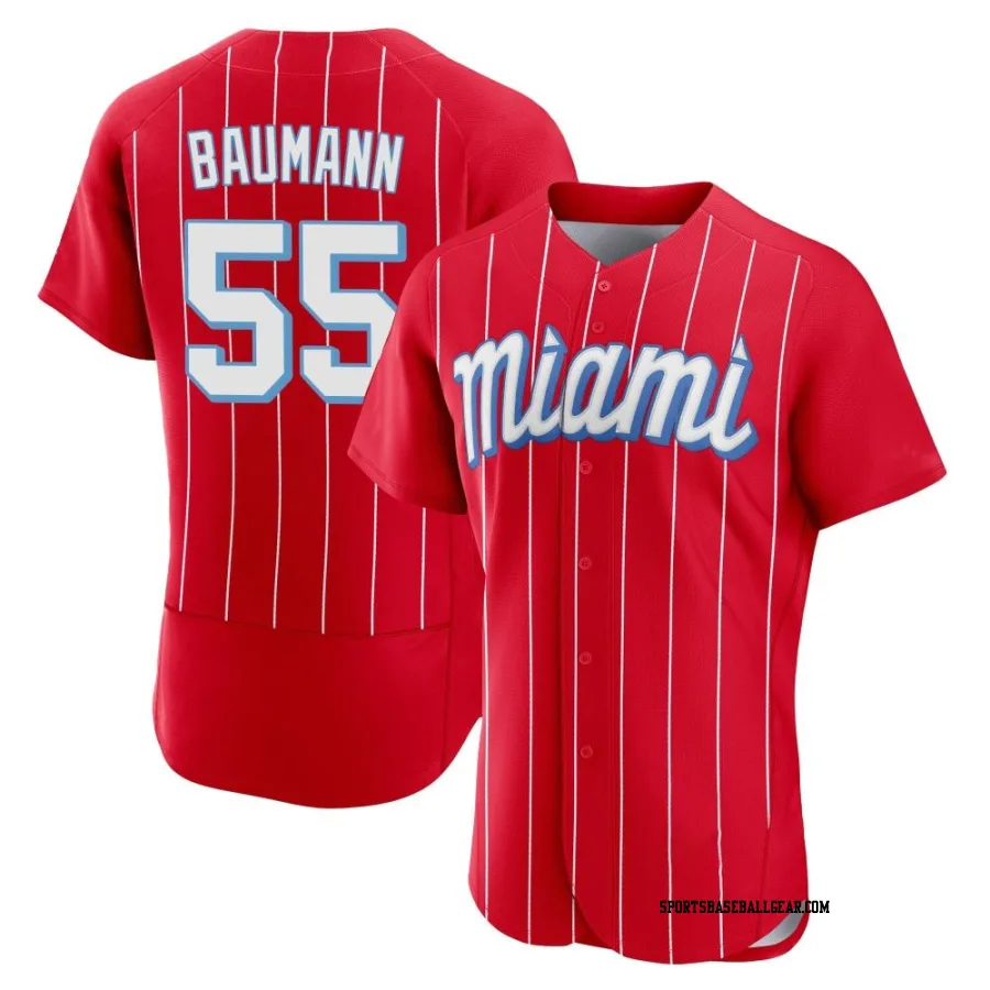 Mike Baumann Men's Miami Marlins Red Authentic 2021 City Connect Jersey