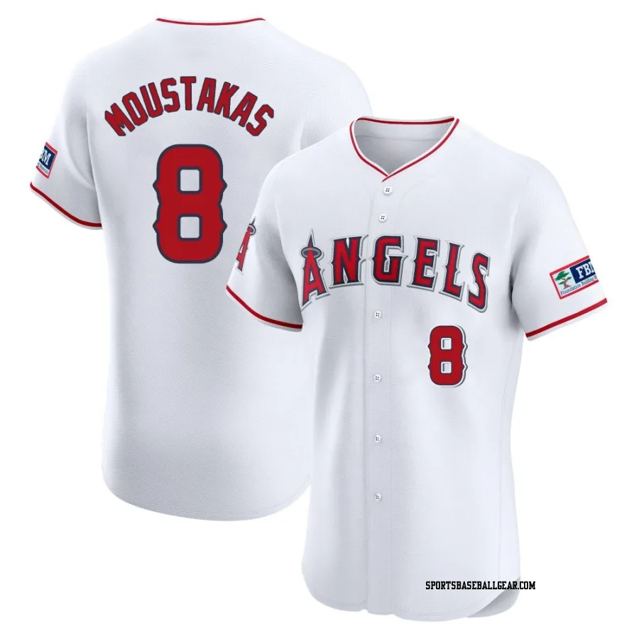 Mike Moustakas Men's Los Angeles Angels White Elite Home Patch Jersey