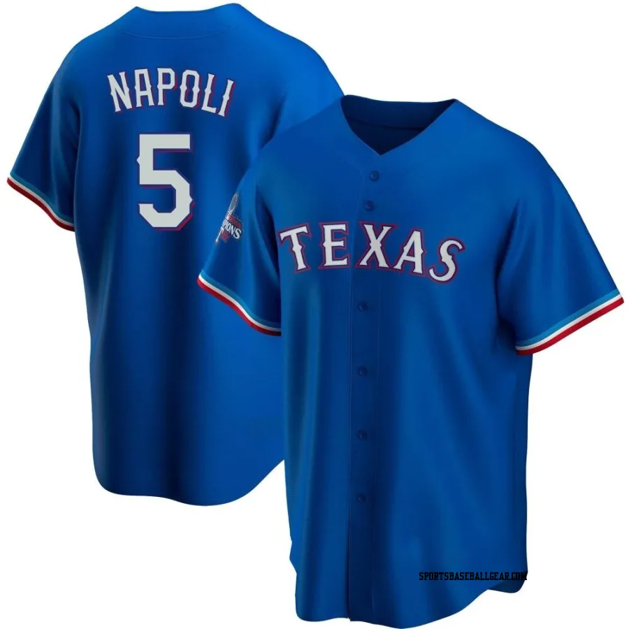 Mike Napoli Men's Texas Rangers Royal Replica Alternate 2023 World Series Champions Jersey
