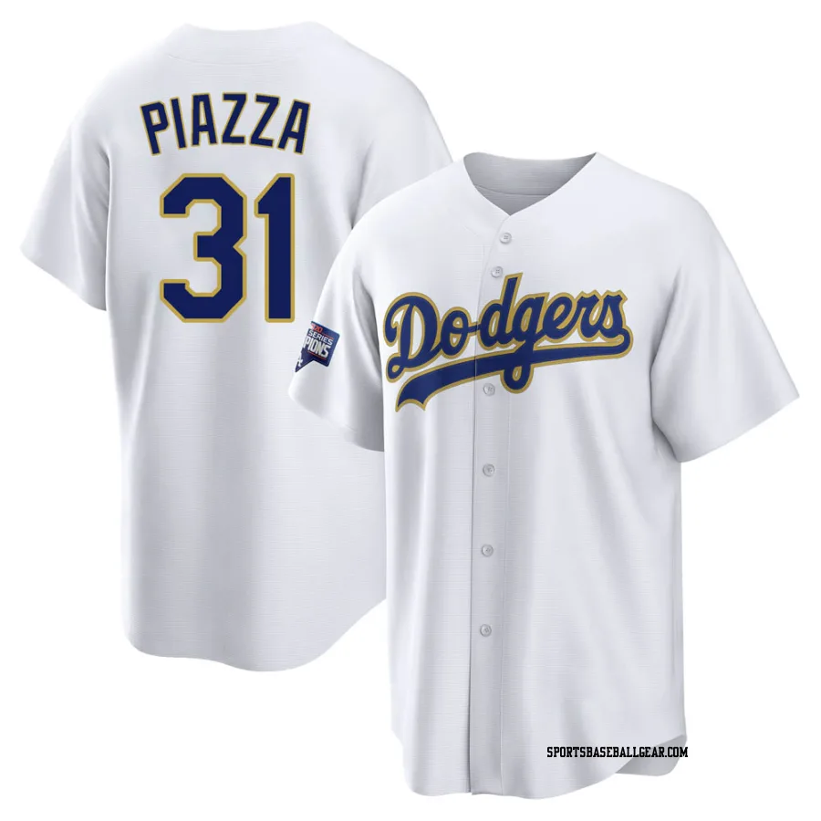 Mike Piazza Men's Los Angeles Dodgers White/Gold Replica 2021 Gold Program Player Jersey