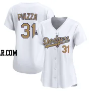 Mike Piazza Women's Los Angeles Dodgers Gold Limited White 2025 Collection Jersey