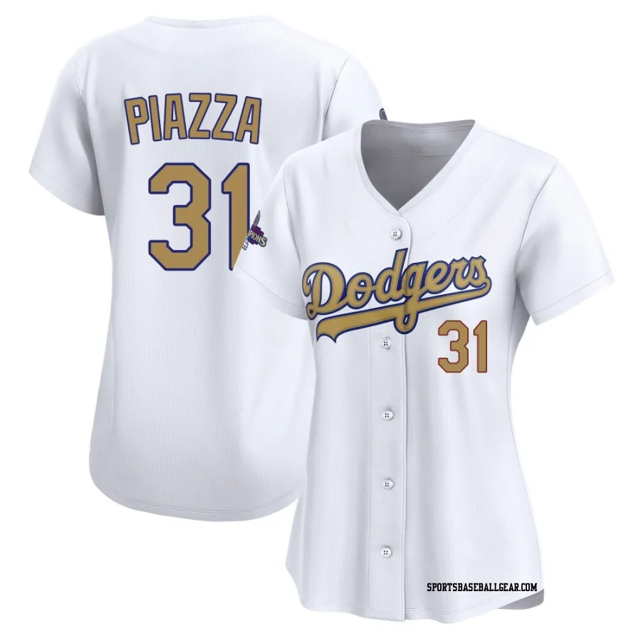 Mike Piazza Women's Los Angeles Dodgers Gold Limited White 2025 Collection Jersey