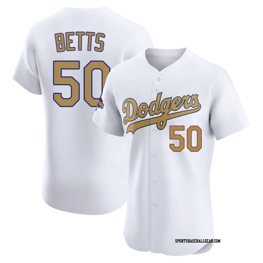 Mookie Betts Men's Los Angeles Dodgers Gold Elite White 2025 Collection Jersey