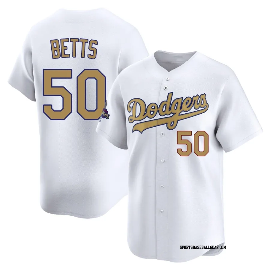 Mookie Betts Men's Los Angeles Dodgers Gold Limited White 2025 Collection Jersey
