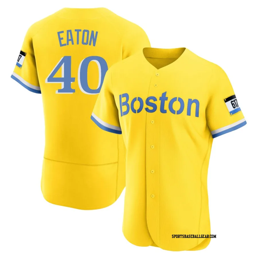 Nate Eaton Men's Boston Red Sox Gold/Light Authentic Blue 2021 City Connect Jersey