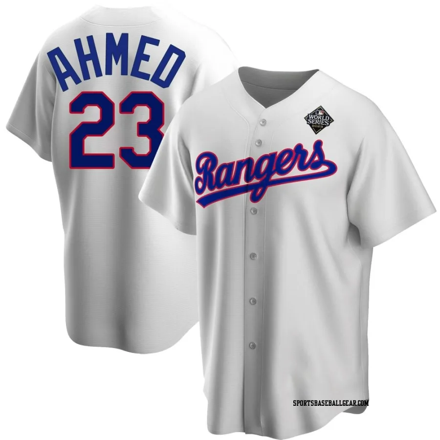 Nick Ahmed Men's Texas Rangers White Replica Home Cooperstown Collection 2023 World Series Jersey
