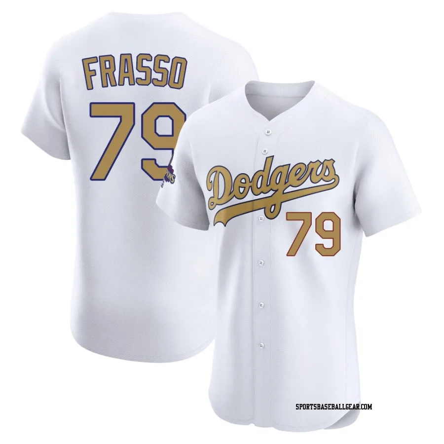 Nick Frasso Men's Los Angeles Dodgers Gold Elite White 2025 Collection Jersey