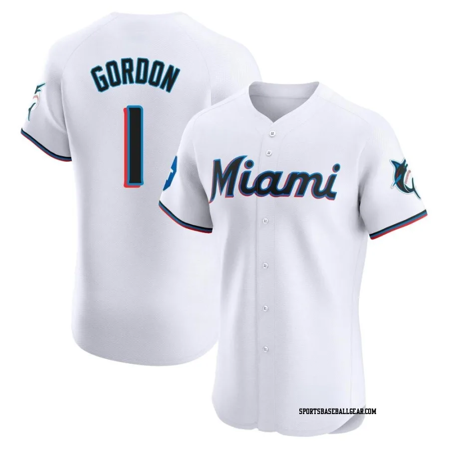 Nick Gordon Men's Miami Marlins White Elite Home Patch Jersey