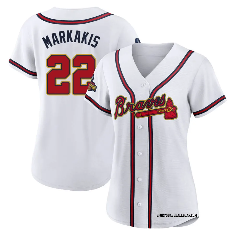 Nick Markakis Women's Atlanta Braves Gold Authentic White 2022 Program Jersey